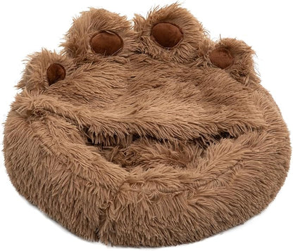 Cat Bed with Cover Cave - Dog Cave Bed with Standing Paws,Covered Round Kitten Bed with Hooded Blank - PAWPICO