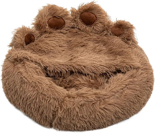 Cat Bed with Cover Cave - Dog Cave Bed with Standing Paws,Covered Round Kitten Bed with Hooded Blank - PAWPICO