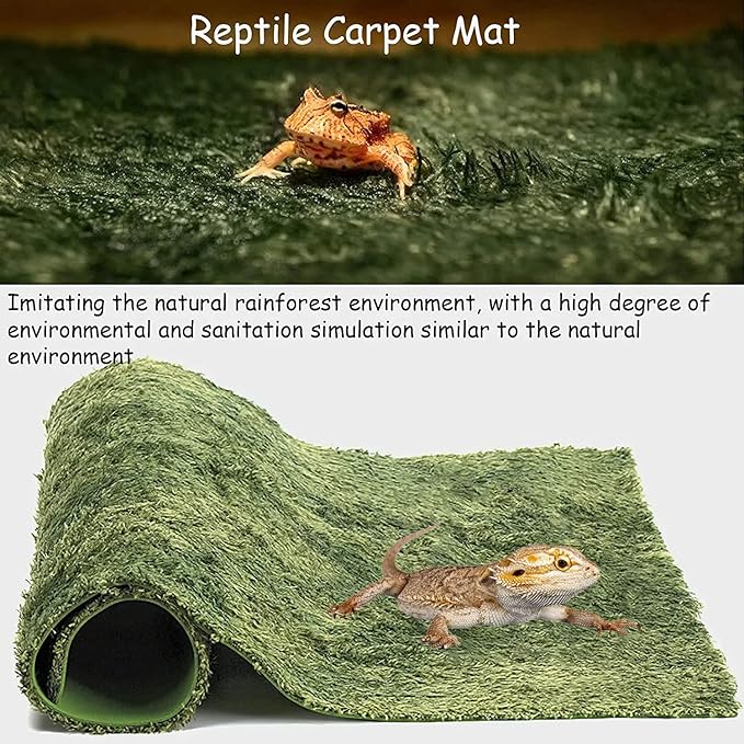 kathson 2 PCS Reptile Carpet Mat Terrarium Bedding Substrate Liner Mat Imitation Rainforest Crawler Mats for Snakes Bearded Dragon Gecko Chameleon Turtles Iguana（23.62 X 15.74 in） kathson