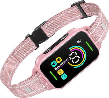 DINJOO Bark Collar, Dog Bark Collar for Large Medium Small Dogs,Smart Bark Collar,Rechargeable Anti Barking Training Collar with 8 Adjustable Sensitivity,Bark Collar with Beep (Pink) DINJOO