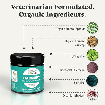 Harmony - Supports Seasonal and Environmental Allergies in Dogs - Supports a Healthy Immune Response - Veterinarian Formulated - 30 Day Medium Dog Supply FourLeafRover
