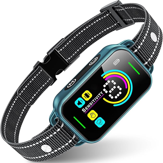 DINJOO Bark Collar, Dog Bark Collar for Large Medium Small Dogs,Smart Bark Collar,Rechargeable Anti Barking Training Collar with 8 Adjustable Sensitivity,Bark Collar with Beep (Blue) DINJOO