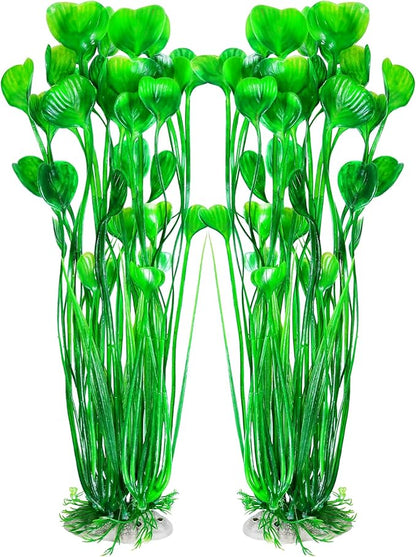 AQUANEAT Artificial Aquarium Plants, Fish Tank Plants Plastic, Aquarium Decor Large, 15.5 inch Green Fish Tank Decorations, 2pcs Aquaneat
