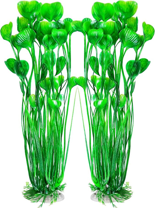 AQUANEAT Artificial Aquarium Plants, Fish Tank Plants Plastic, Aquarium Decor Large, 15.5 inch Green Fish Tank Decorations, 2pcs Aquaneat