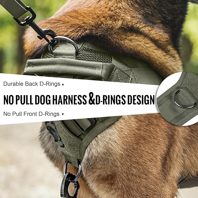 OneTigris No Pull Tactical Dog Mesh Harness for Medium Dogs, Aire Mesh Breathable Military Dog Molle Vests with Handles, Service Dog Vest Harness for Walking Hiking Training Green OneTigris