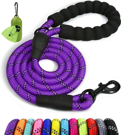 Taglory Rope Dog Leash 6 FT with Comfortable Padded Handle, Highly Reflective Threads Leash for Small Dogs, 3/8 inch, Purple Taglory