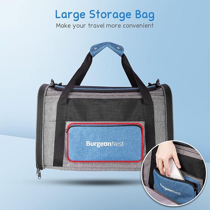 BurgeonNest Cat Carrier for Large Cats 20 lbs, Soft-Sided Pet Carrier for Small Dogs Medium Cats Under 25 lbs, Puppy Travel Bag with Big Storage Bag, 4 Ventilated Windows, 3 Doors - PAWPICO