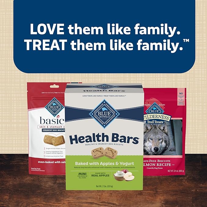 Blue Buffalo Mini Health Bars Crunchy Dog Biscuits, Oven-Baked With Natural Ingredients, Apples & Yogurt, 2-lb Box - PAWPICO