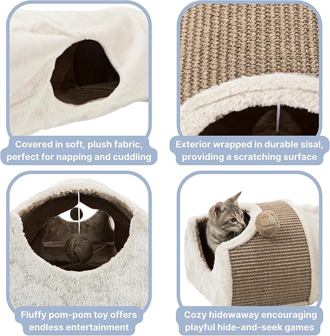 TRIXIE Cat Tunnel for Indoor Cats - Cozy Peekaboo Cat Cave Including Dangling Cat Toys - with Sturdy Sisal Scratching Surfaces - Collapsable and Easy to Store Cat Tube - in Cream - PAWPICO