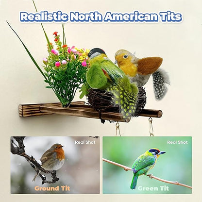LEWISER Cat Toys Chirping Tit 2 Pcs with Catnip SilverVine, Suitable for Cat Wand Toys, Simulation Bird Design, Interactive Toys for Indoor Kitty Kitten Exercise, Green and Ground - PAWPICO