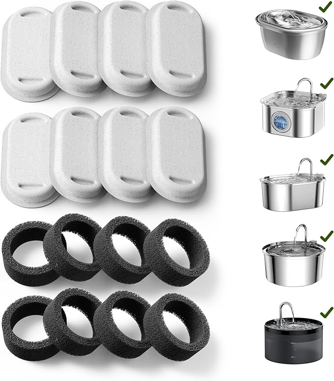 PETLIBRO 8 Packs Replacement Filters for Stainless Steel Cat Water Fountain PLWF003 & PLWF006, 4 Months Set of Replacement Filters fot Pet Water Fountain Stainless Steel - PAWPICO