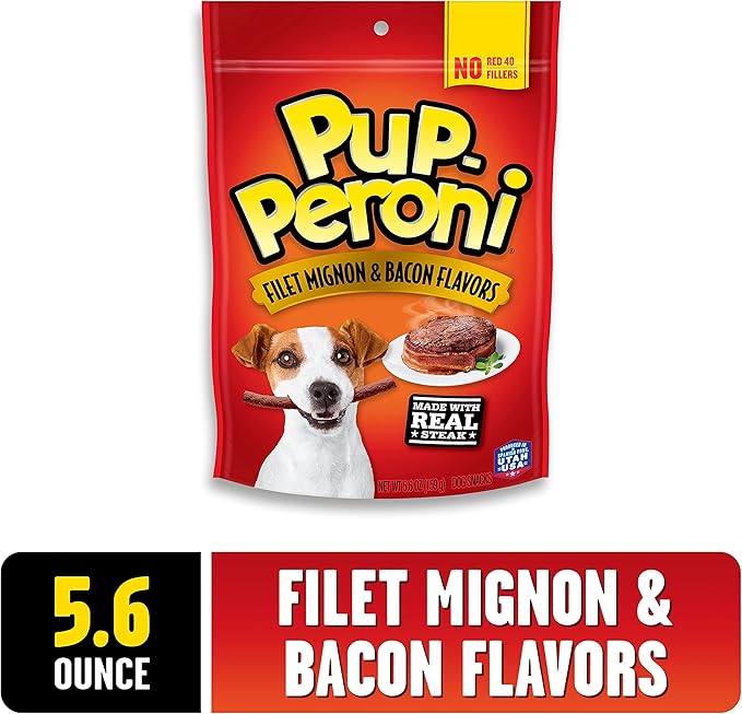 Pup-Peroni Dog Treats, Filet Mignon & Bacon Flavors, 5.6 Ounce (Pack of 8), Made with Real Steak - PAWPICO