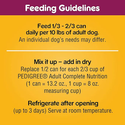 PEDIGREE CHOPPED GROUND DINNER Adult Canned Soft Wet Dog Food, Filet Mignon Flavor, 13.2 oz. Cans (Pack of 12) - PAWPICO