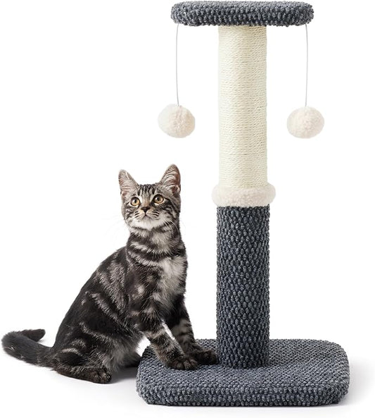 Lesure Cat Scratching Post for Indoor Cats - Highly Resistant Carpet Scratch Posts, Premium Sisal Rope Scratch Posts for Kittens, Sturdy Small Cat Scratch Pole with Hanging Ball, Grey(22.5 inch) - PAWPICO