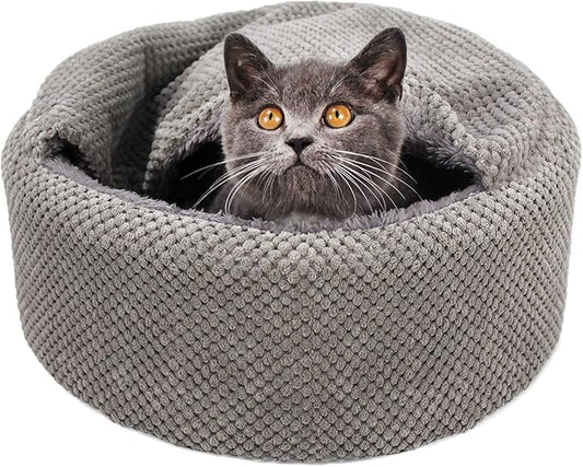 Winsterch Washable Warming Cat Bed House,Round Soft Cat Beds for Indoor Cats,Calming Pet Sofa Kitten Bed,Small Cat Pet Covered Cat Cave Beds Puppy Bed for Small Dogs (Gray) - PAWPICO