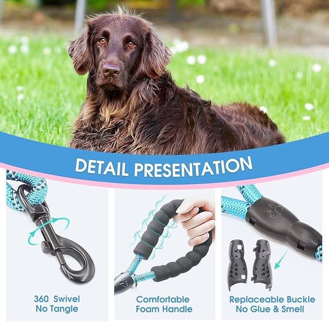 BAAPET 2/4/5/6 FT Dog Leash with Comfortable Padded Handle and Highly Reflective Threads for Small Medium and Large Dogs (2FT-1/2'', Blue) BAAPET