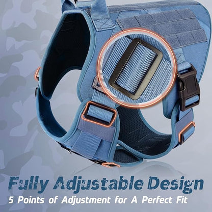 rabbitgoo Tactical Dog Harness for Large, Heavy Duty Pet Harness with Handle, No-Pull Service Vest Large Breed, Adjustable Military Dog Vest for Training Hunting Walking, Blue, XL rabbitgoo