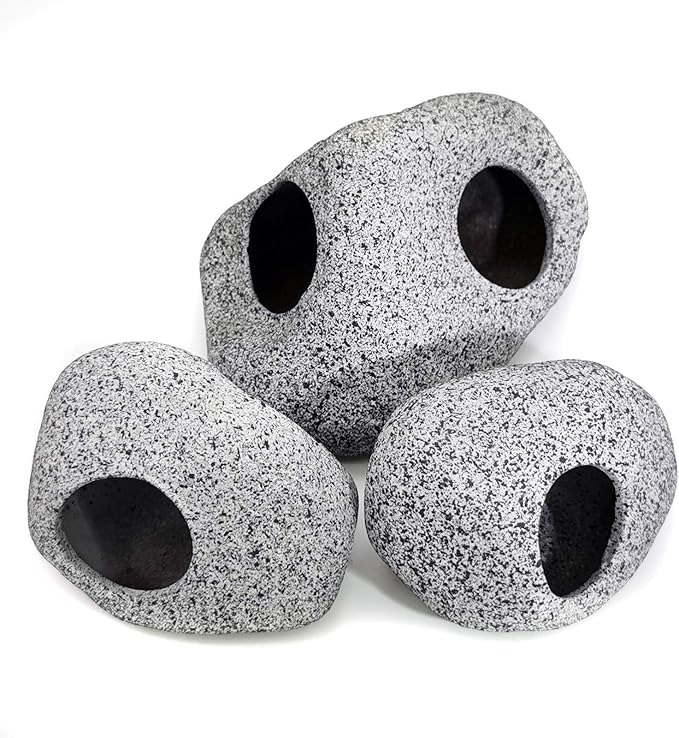 JIH Aquarium Decorations Rock, Ceramic Shelters - Shrimp Habitat, Breeding Tube, Hiding cave, Stackable Fish Tank Decor Cave for Hiding, Betta Fish (J101+J001x2) JIH