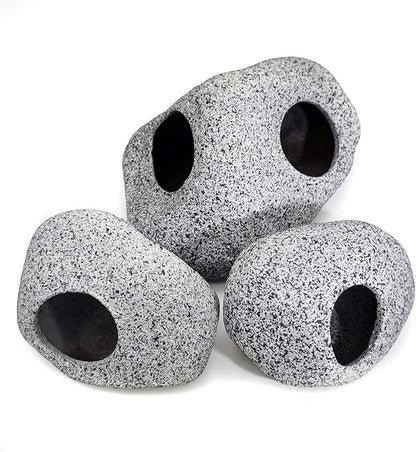 JIH Aquarium Decorations Rock, Ceramic Shelters - Shrimp Habitat, Breeding Tube, Hiding cave, Stackable Fish Tank Decor Cave for Hiding, Betta Fish (J101+J001x2) JIH