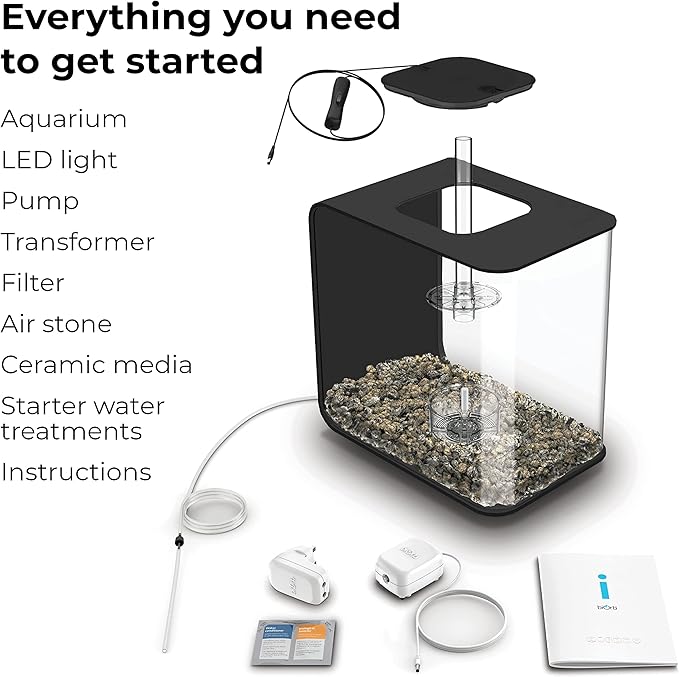 biOrb Flow 30 Acrylic 8-Gallon Aquarium with White LED Lights Modern Tank for Tabletop Display, Black biOrb