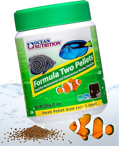 Ocean Nutrition Formula Two Pellets - Fish Food for Herbivorous & Omnivorous Marine Tropical Fish, High Protein(40%) - 7 oz (200 g) Small Pellets OceanNutrition