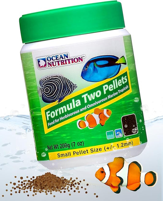 Ocean Nutrition Formula Two Pellets - Fish Food for Herbivorous & Omnivorous Marine Tropical Fish, High Protein(40%) - 7 oz (200 g) Small Pellets OceanNutrition