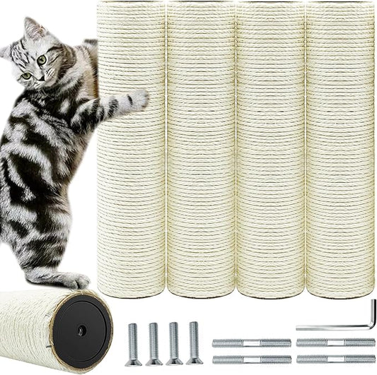 Cat Scratching Post Replacement Pole，4 PCS 11.81in Cat Tree Replacement Post，Natural Sisal Cat Tree Replacement Parts with M8 Screws，Cat Scratch Post Replacement for Refurbishment - PAWPICO