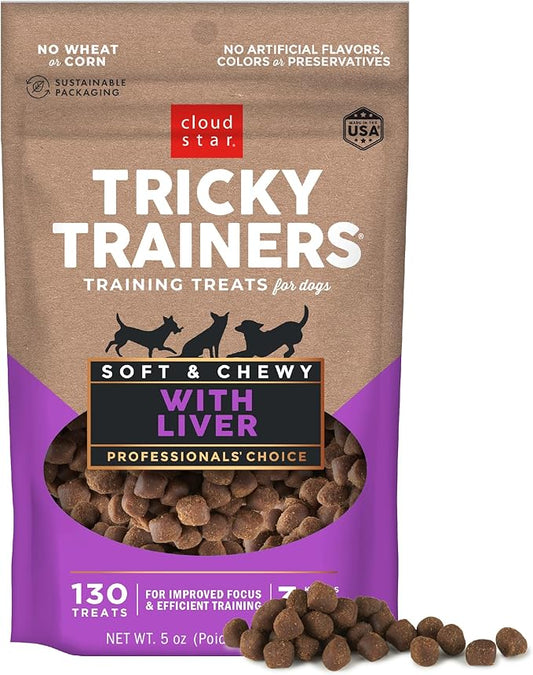 Cloud Star Tricky Trainers Soft & Chewy Dog Training Treats 5 oz Pouch, Liver Flavor, Low Calorie Behavior Aid with 130 treats - PAWPICO