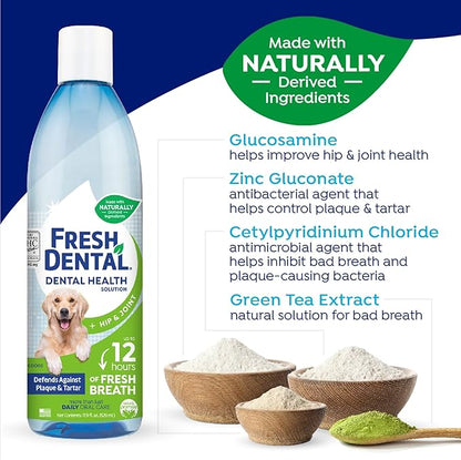 Naturel Promise Fresh Dental Hip & Joint Water Additive Dog Breath Freshener for Dogs, 17.9oz Bottle - 3 Pack NaturelPromise