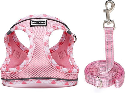 Mercano Soft Mesh Dog Harness and Leash Set, No-Chock Step-in Reflective Breathable Lightweight Easy Walk Escape Proof Vest Harnesses with Safety Buckle for Small Medium Dogs, Cats (Pink, S) PAWPICO