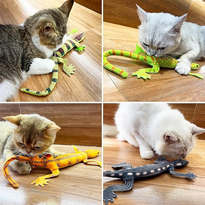 CiyvoLyeen Lizard Catnip Toys Chew Bite Resistant Toys for Indoor Cats Boredom Relief Teeth Cleaning Interactive Funny Cute Kitten Cat Lover Gifts Christmas Birthday Presents Set of 4 - PAWPICO