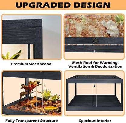 Bearded Dragon Tank 28 Gallon, Lizard Tank, Reptile Tank with Metal Mesh Roof Door, Snake Tank with Lock Design, 24" Long, Black PROLEE
