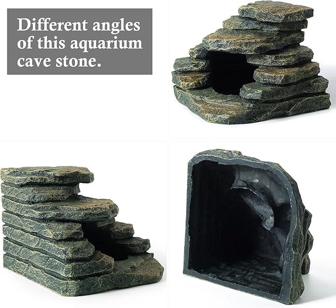 FEDOUR Aquarium Ornaments, Aquarium Mini Skull Skeleton/Aquarium Mini Castle/Aquarium Hippon Cave/Aquarium Rock Stone Cave Decoration, Fish Tank Decoration Landscape Hiding House (Rock Cave) FEDOUR