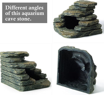 FEDOUR Aquarium Ornaments, Aquarium Mini Skull Skeleton/Aquarium Mini Castle/Aquarium Hippon Cave/Aquarium Rock Stone Cave Decoration, Fish Tank Decoration Landscape Hiding House (Rock Cave) FEDOUR