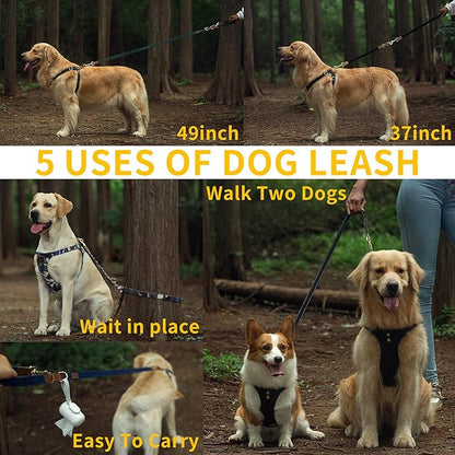 No Pull Dog Harness with Multifunction Dog Leash,Soft Adjustable No Choke Escape Proof Pet Harness Vest for Medium Dogs or Large Dogs,Denim Blue,L Puppytie