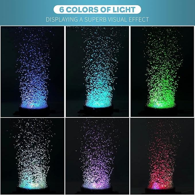 Pawfly 2 Inch Aquarium Air Stone Disc with LED Light Fine Bubbler Diffuser with Tubing for Fish Tank (Pump not Included) Pawfly