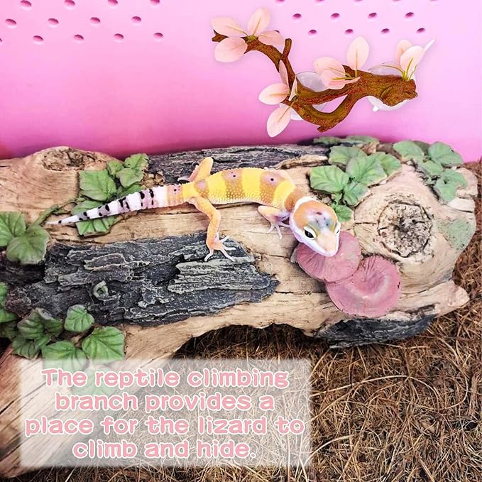 kathson 2 PCS Reptile Corner Branch, Lizard Climb Branches Decor Terrarium Plant Decoration with Suction Cup Reptile Tank Plant Ornament for Bearded Dragons Gecko Snake Spider Frog (Pink) kathson
