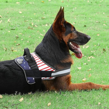 Bolux Dog Harness, No-Pull Reflective Dog Vest, Breathable Adjustable Pet Harness with Handle for Outdoor Walking - No More Pulling, Tugging or Choking (Flag, Medium) Bolux