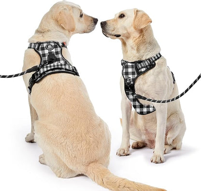 NESTROAD No Pull Dog Harness with Leash, Reflective No Choke Pet Vest Harness,Adjustable Soft Padded Dog Harness with Easy Control Handle for Medium Dogs(Checkered Black,Medium) NESTROAD