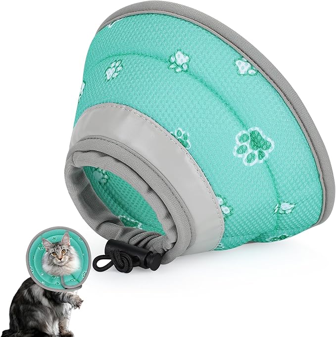 Cat Cone Collar Soft, Cat Recovery Collar Stop Licking After Surgery, Kitten Elizabethan Collar, Adjustable, Lightweight, Comfortable - Green, S IDOGCHEW