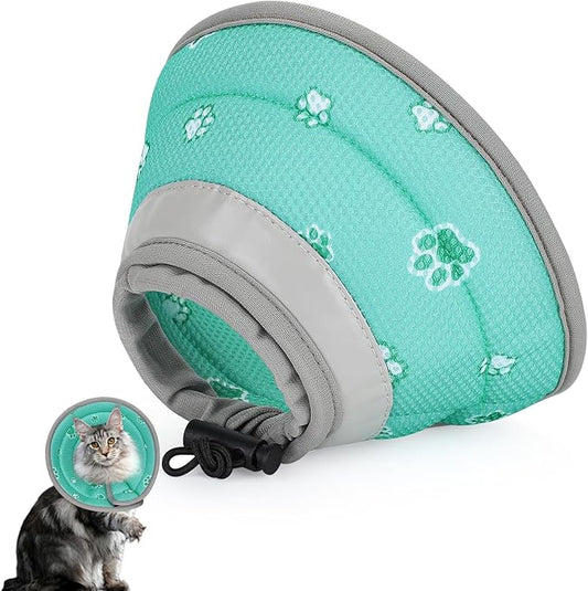 Cat Cone Collar Soft, Cat Recovery Collar Stop Licking After Surgery, Kitten Elizabethan Collar, Adjustable, Lightweight, Comfortable - Green, S IDOGCHEW