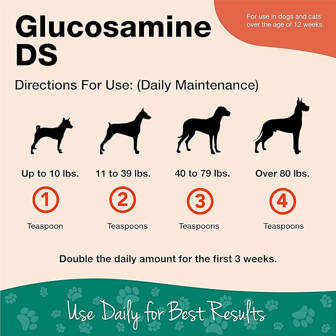 NaturVet Glucosamine DS Level 1 Maintenance, Joint Care Support Supplement for Dogs and Cats, Liquid, Made in The USA with Globally Source Ingredients 32 Ounce NaturVet