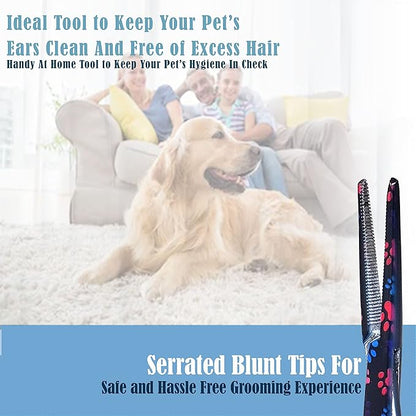 Dog Pet Ear/Nose Hair Puller Grooming Hemostat Locking Forceps Pliers, 5.5" (14cm), Straight (Black Multi Paws) A2Z+SCILAB