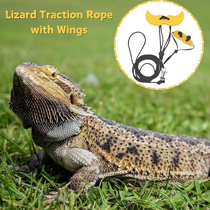 Bearded Dragon Harness and Leash Set - Adjustable Lizard Traction Rope with Wings Knitted Bee Hat Outdoor Walking Leash Escape Proof Reptile Bee Costume Accessories for Lizard Small Pets (Yellow) SEZDEKI
