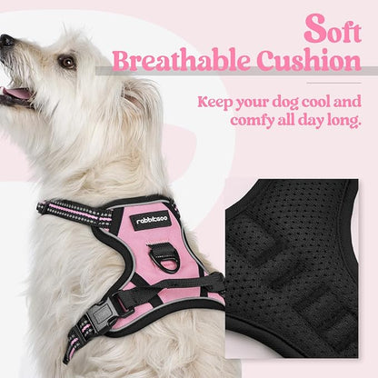 rabbitgoo Dog Harness No Pull with 2 Leash Clips, Adjustable Soft Padded, Reflective Oxford No Choke Pet Vest with Easy Control Handle for Puppy, Pink, XS rabbitgoo