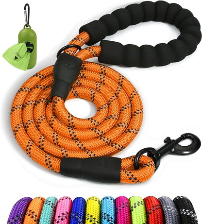 Taglory Rope Dog Leash 6 FT with Comfortable Padded Handle, Highly Reflective Threads Leash for Small Dogs, 3/8 inch, Orange Taglory