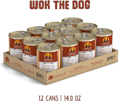 Weruva Classic Dog Food, Wok The Dog with Chicken Breast, Beef & Pumpkin in Gravy, 14oz Can (Pack of 12), Brown - PAWPICO
