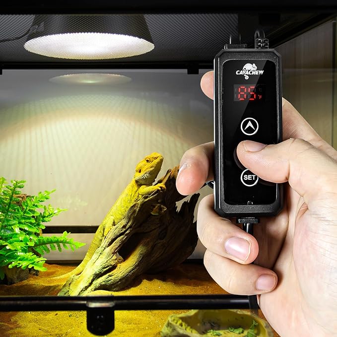 Dimming Thermostat Reptile, Thermostat for Reptile Heat Lamp Mats Bulbs, PID Temperature Controller for Reptile Amphibian Habistat, Memory Function, LED Digital Screen, Sensitive Probe, 300W CAVACHEWReptileSupplies