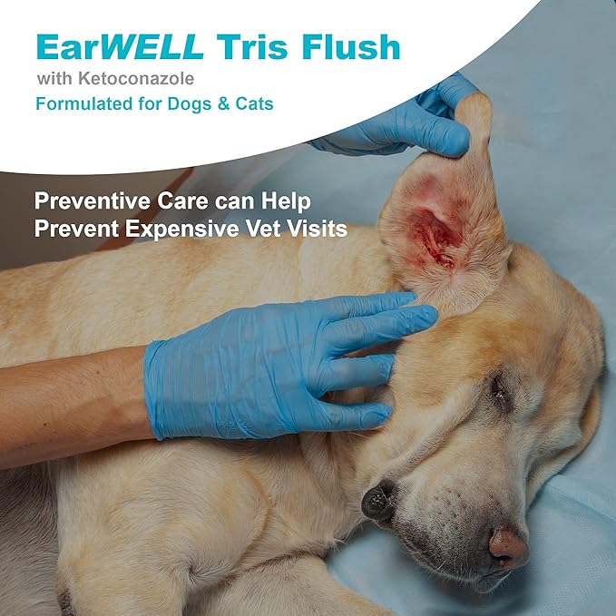 VetWELL Dog Ear Cleaner Solution & Infection Treatment for Dogs & Cats, Tris Otic Cleanser Drops Helps Eliminate Odor and Relieve Infections - 12oz VetWELL