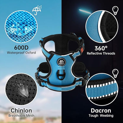 NESTROAD No Pull Dog Harness,Adjustable Oxford Dog Vest Harness with Leash,Reflective No-Choke Pet Harness with Easy Control Soft Handle for Large Dogs(X-Large,Blue) NESTROAD